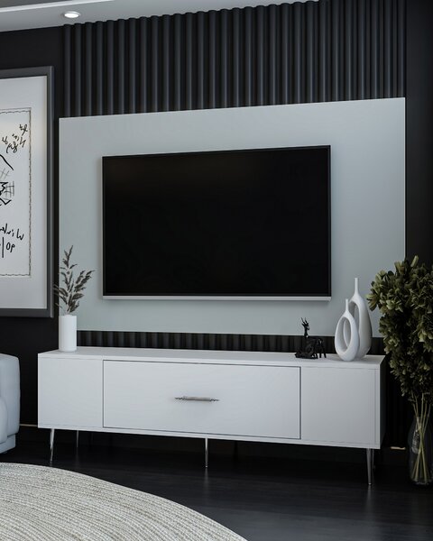 TV stolek/skříňka Dekondino (bílá + stříbrná)