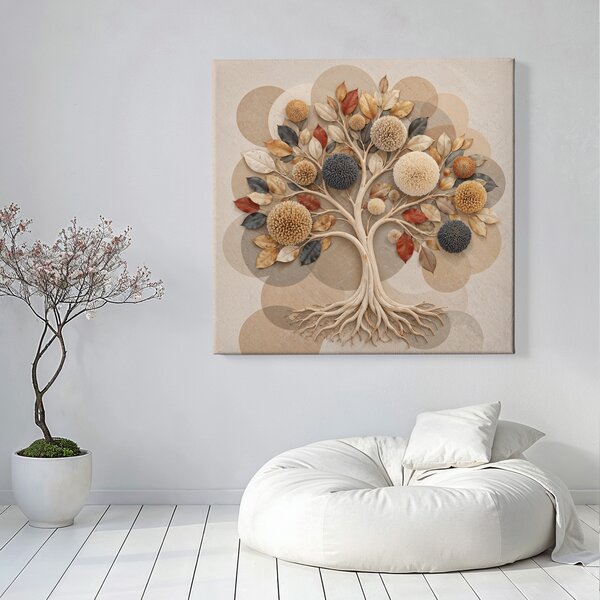 Obraz na plátně - Strom života BOHO Dotek země FeelHappy.cz Velikost obrazu (šířka x výška): 40 x 40 cm