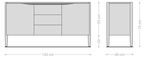 DELIFE Komoda Simcha 145 cm akácie přírodní 2 dvířka 3 zásuvky
