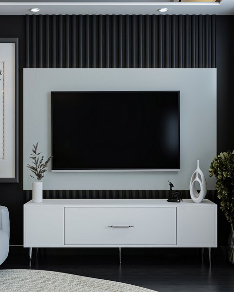 TV stolek/skříňka Dekondino (bílá + stříbrná)