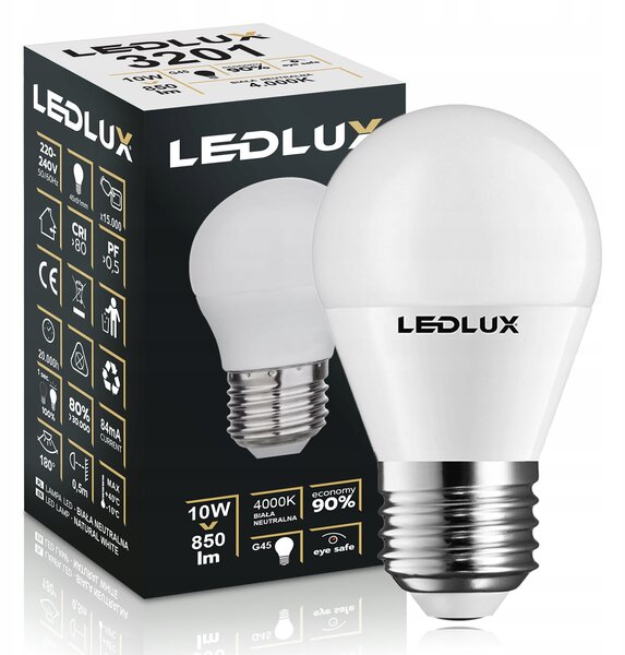 LED žárovka LEDLUX E27 10 W neutrální bílá kulatá
