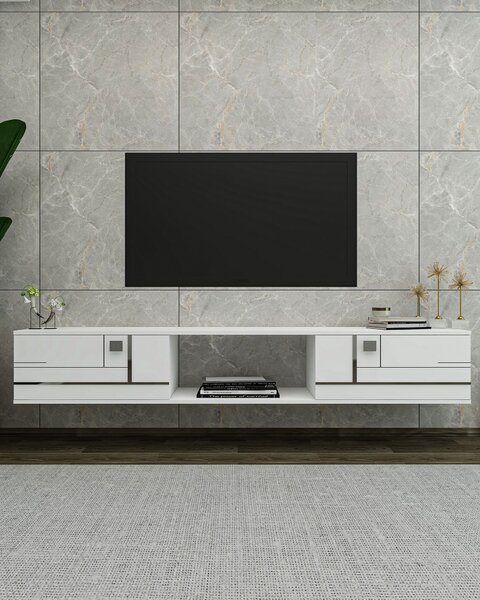 TV stolek/skříňka Arenden (bílá + stříbrná)