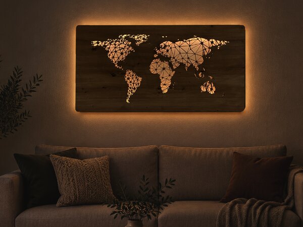 "Mapa světa" světelný obraz 230V 120x60 cm provedení povrchu: dub světlý