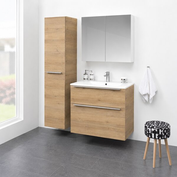 Mereo, Mereo Mailo, koupelnová skříňka s keramickým umyvadlem 61 cm, dub Riviera, elox AL madlo, MER-CN520A