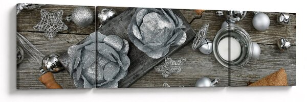 Obraz - stříbrné vánoční dekorace (170x50 cm)