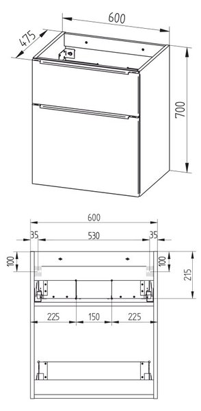 Mereo, Mereo Mailo, koupelnová skříňka s keramickým umyvadlem 61 cm, dub Riviera, elox AL madlo, MER-CN520A