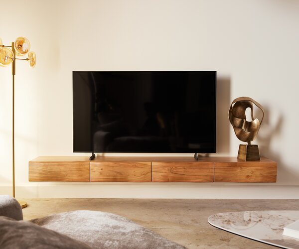 DELIFE TV stolek New Live-Edge 240 cm akácie přírodní 4 zásuvky závěsný