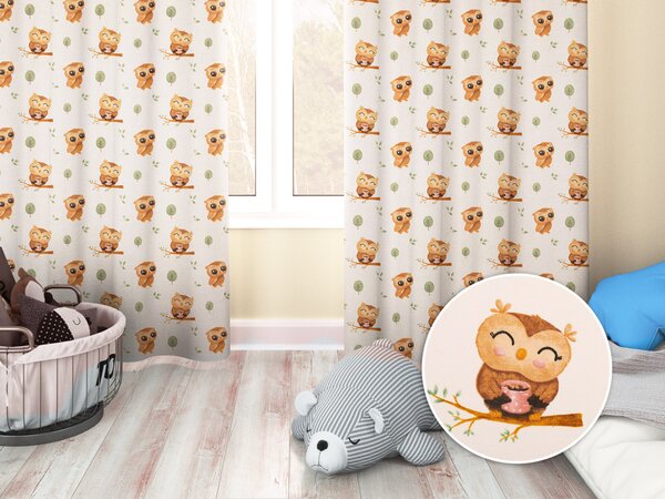 Biante Dětský bavlněný závěs Sandra SA-616 Sovičky na větvích na bílém 150x140 cm