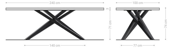 DELIFE Jídelní stůl Edge 240x100 akácie přírodní křížová podnož hranatý nerezová ocel Live-Edge