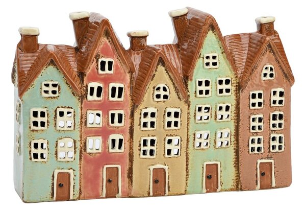 Keramický svícen Domek - Řadové domy 16 cm