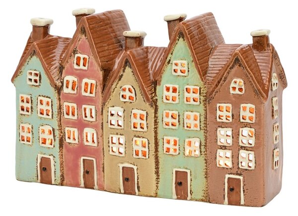 Keramický svícen Domek - Řadové domy 16 cm
