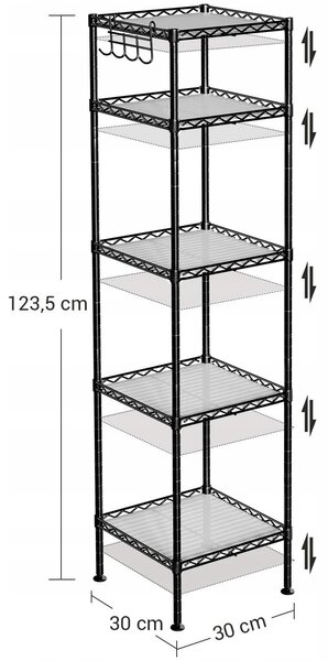 Modulární regál LOGAR s černou konstrukcí, 5 polic