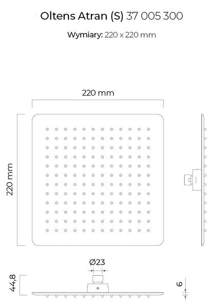Oltens Atran hlavová sprcha 22x22 cm čtvercový černá mat 37005300