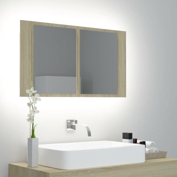 LED koupelnové zrcadlo dub sonoma 80 x 12 x 45 cm akrylové