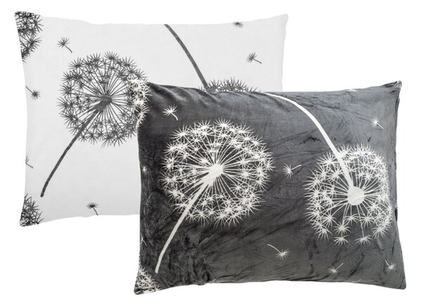 XPOSE® Mikroplyšový povlak na polštář PAMPELIŠKY DUO - šedé/bílé 70x90 cm