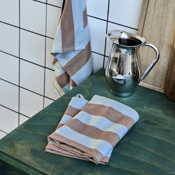 Bavlněná utěrka Light Blue / Brown – set 3 ks