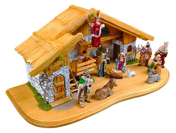 AMADEA Dřevěný osvětlený betlém BEZ FIGUREK 65 cm