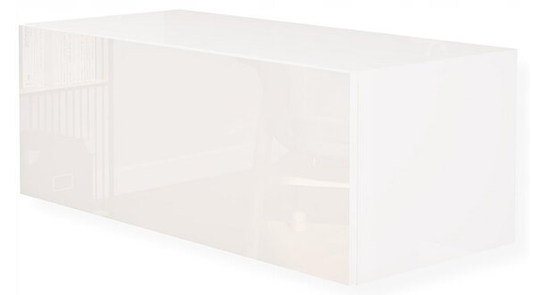 Moderní závěsná koupelnová skříňka 90 cm, horizontální, vysoký lesk, bílá