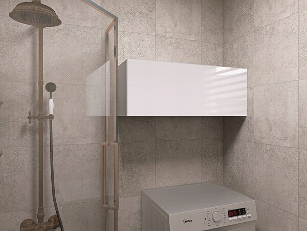 Moderní závěsná koupelnová skříňka 90 cm, horizontální, vysoký lesk, bílá