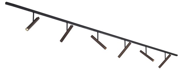 Moderní kolejnicový systém černý s 6 tmavě bronzovými bodovými světly 1-fázový - Slimline Avery
