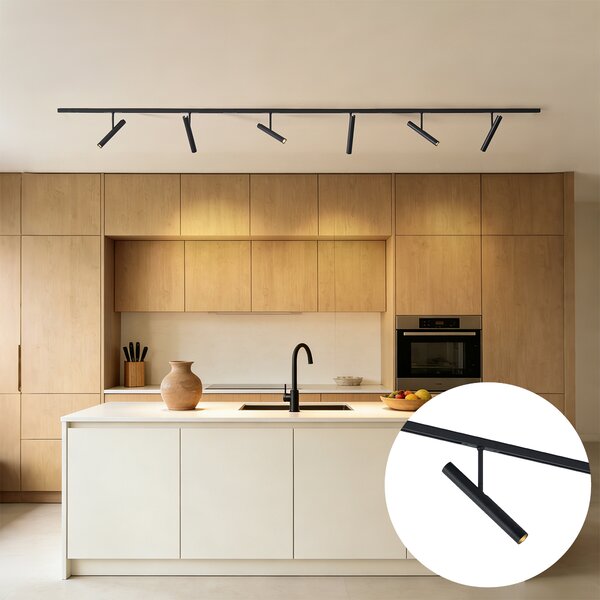Moderní kolejnicový systém černý s 6 bodovými světly černý 1-fázový - Slimline Avery