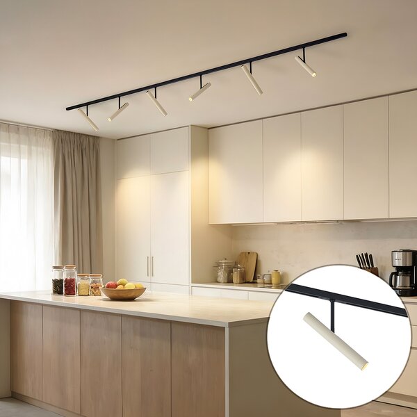 Moderní kolejnicový systém černý s 6 béžovými bodovými světly 1-fázový - Slimline Avery
