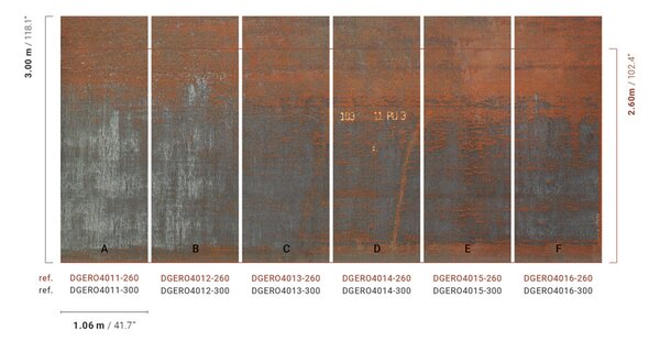 Luxusní vliesová obrazová tapeta, šedá, oranžová, Imitace rezavého plechu, DGERO4016-260, Erosion, Masureel