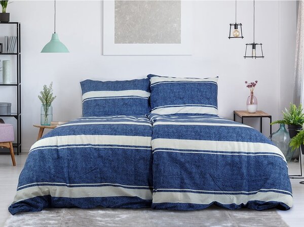 Modré krepové povlečení na jednolůžko 140x200 cm Blue Line – B.E.S