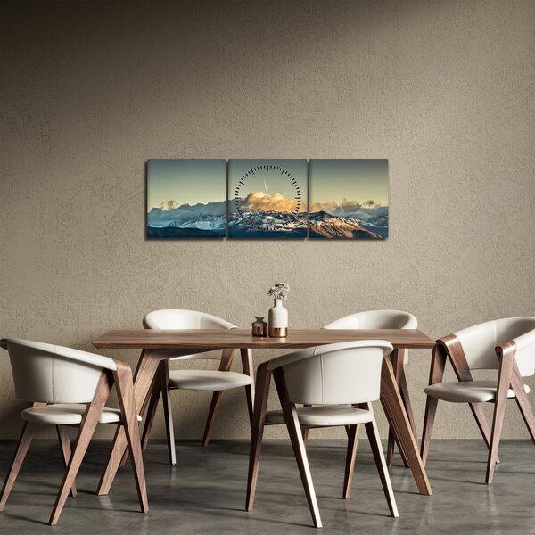 Obraz - vrcholky velehor (s hodinami) (90x30 cm)