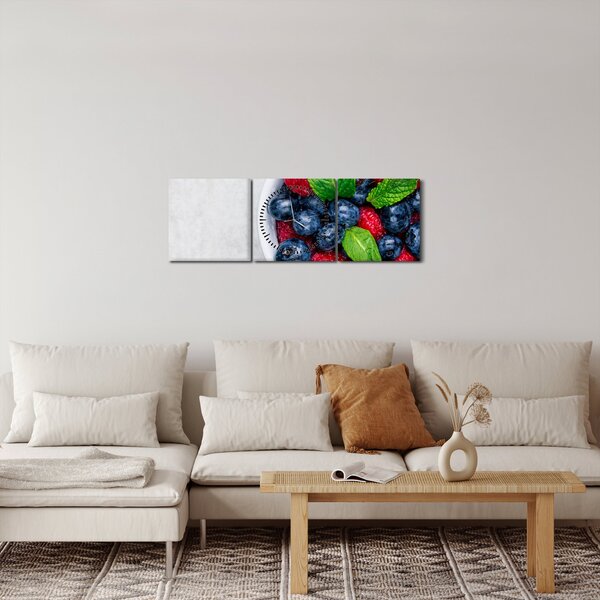 Obraz - miska s lesním ovocem (s hodinami) (90x30 cm)