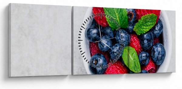 Obraz - miska s lesním ovocem (s hodinami) (90x30 cm)