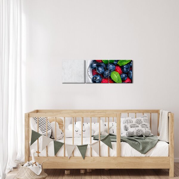 Obraz - miska s lesním ovocem (s hodinami) (90x30 cm)