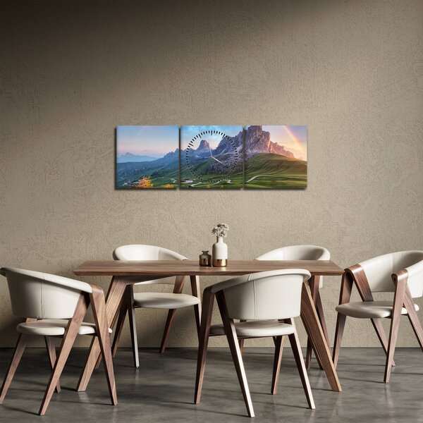 Obraz duhy nad skalisky (s hodinami) (90x30 cm)