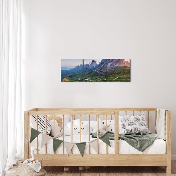 Obraz duhy nad skalisky (s hodinami) (90x30 cm)
