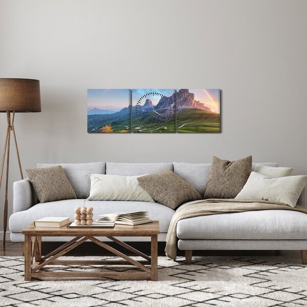 Obraz duhy nad skalisky (s hodinami) (90x30 cm)