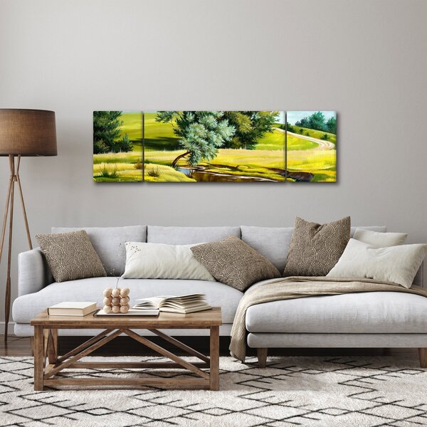 Obraz - Řeka mezi loukami, olejomalba (170x50 cm)