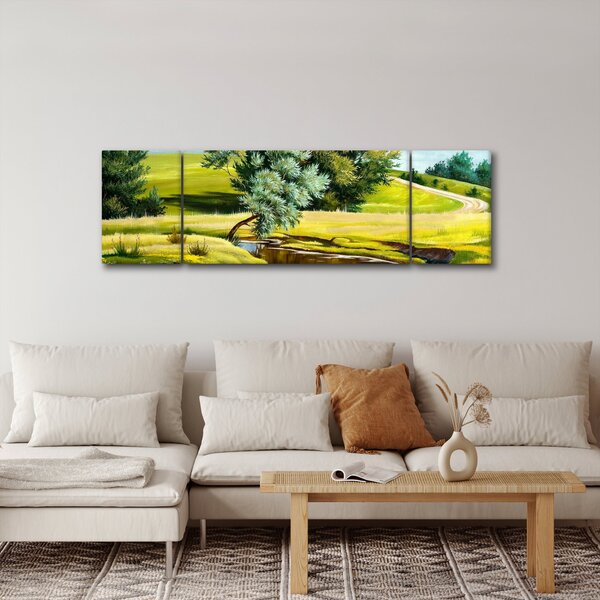 Obraz - Řeka mezi loukami, olejomalba (170x50 cm)