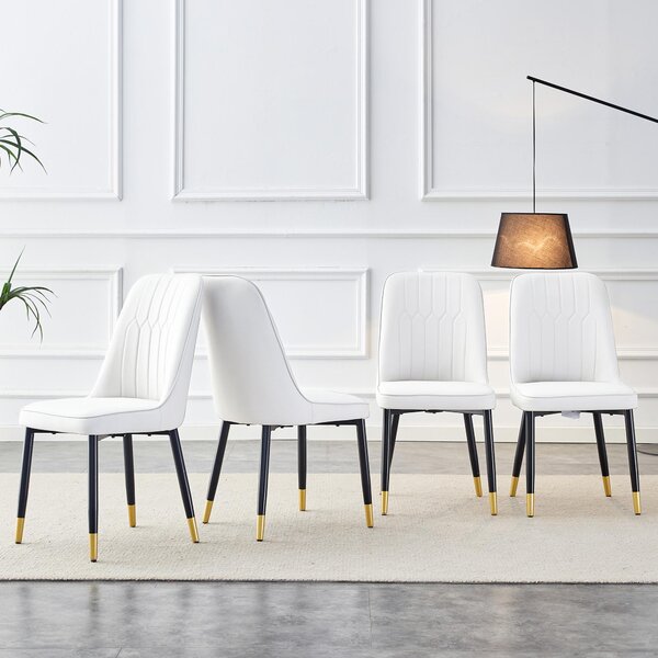 Sada čtyř jídelních židlí, opěradlo zPolyuretanmateriálu, kovové nohy, univerzální design (bílá + černá)
