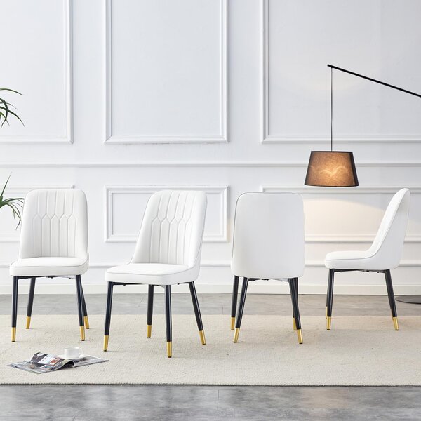 Sada čtyř jídelních židlí, opěradlo zPolyuretanmateriálu, kovové nohy, univerzální design (bílá + černá)
