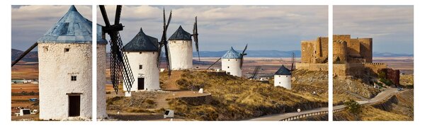 Obraz - Větrné mlýny Consuegra, Španělsko (170x50 cm)