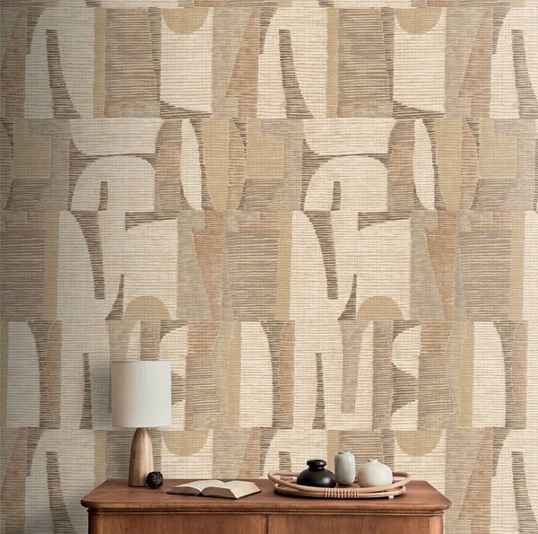 Geometrická vliesová obrazová tapeta na zeď, béžová, hnědá, IMD28103, Imani, Decoprint