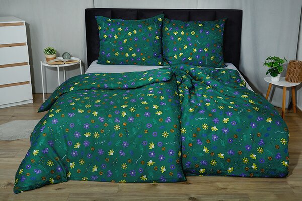 Krepové povlecení mikro BASIC BONETA zelené 140x200 cm kvetiny