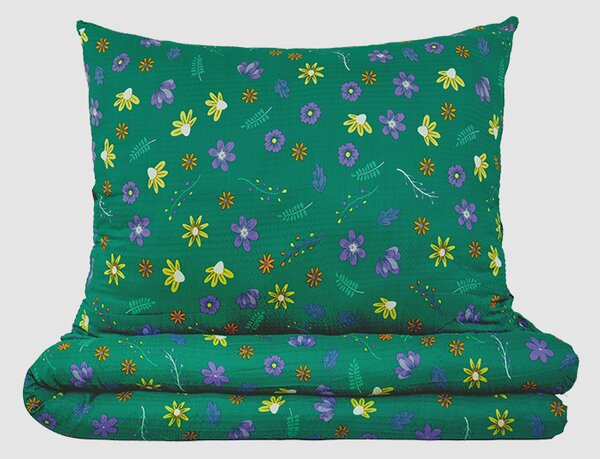 Krepové povlecení mikro BASIC BONETA zelené 140x200 cm kvetiny
