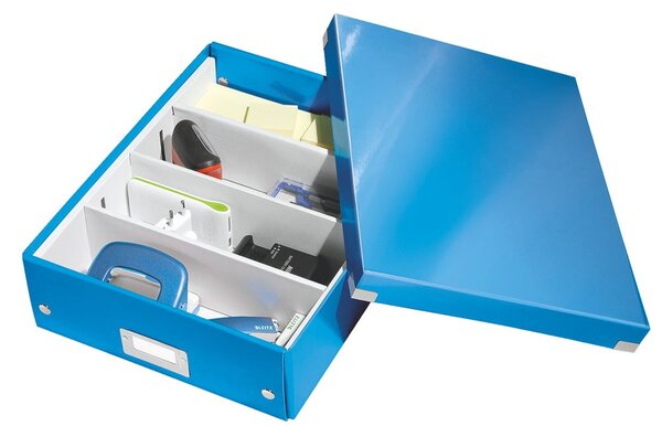 Modrý kartonový úložný box s víkem 28x37x10 cm Click&Store – Leitz