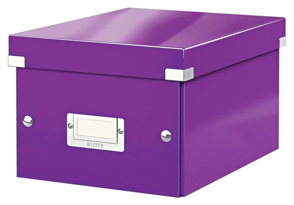 Fialový kartonový úložný box s víkem 22x28x16 cm Click&Store – Leitz