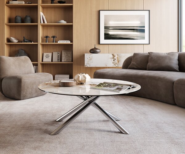DELIFE Konferenční stolek Edge kulatý 100x100 cm keramika Minas Melange Sarity nerezová ocel broušená