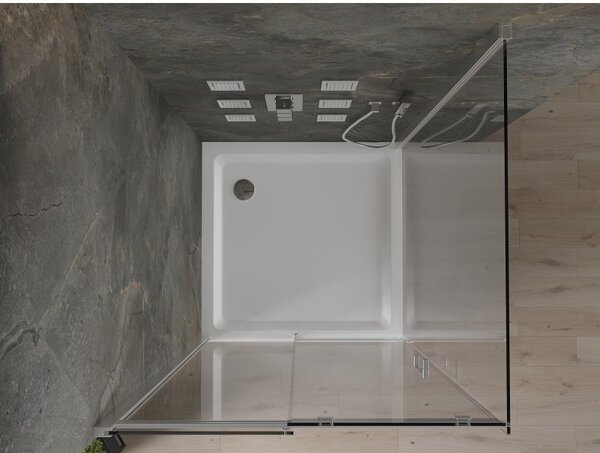 Mexen Omega posuvný sprchový kout 100 x 100 cm, chromový profil, čiré sklo + Slim sprchová vanička, 825-100-100-01-00-4010