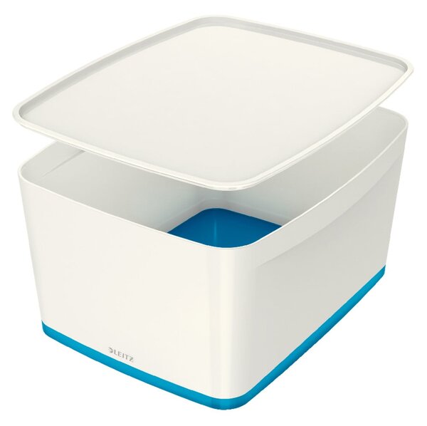 Bílo-modrý plastový úložný box s víkem 32x38.5x20 cm MyBox – Leitz