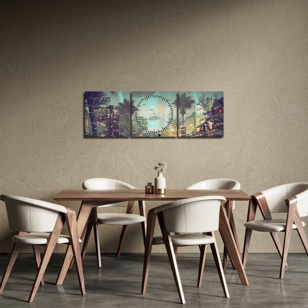 Obraz - město v budoucnosti (s hodinami) (90x30 cm)
