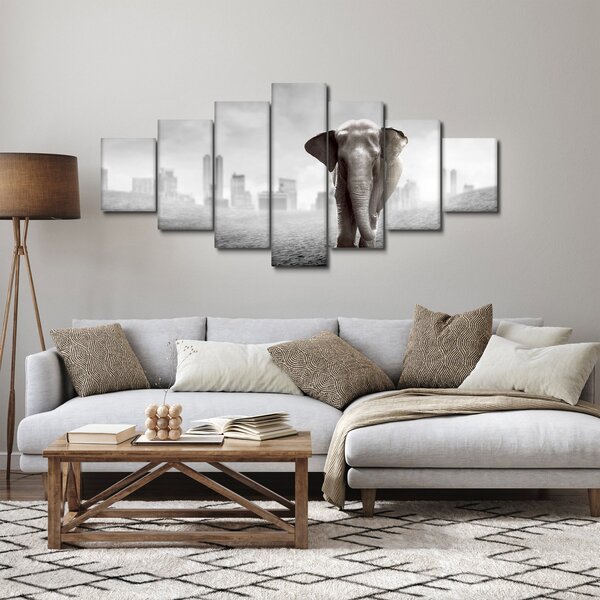 Obraz - Slůně ve velkoměstě, černobílá varianta (210x100 cm)